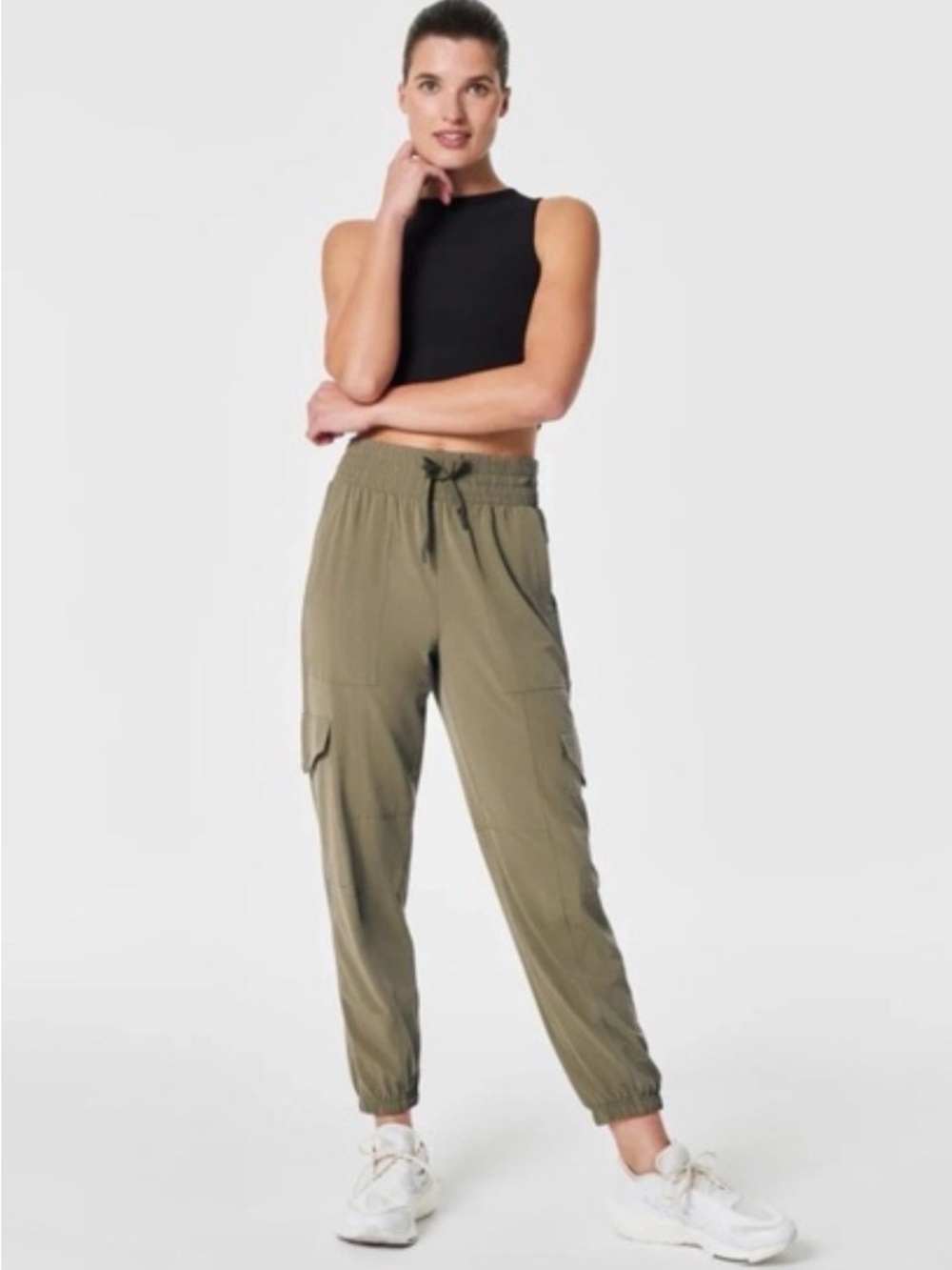 SPANX Olive Green Cargo Jogger Pants with Drawstring